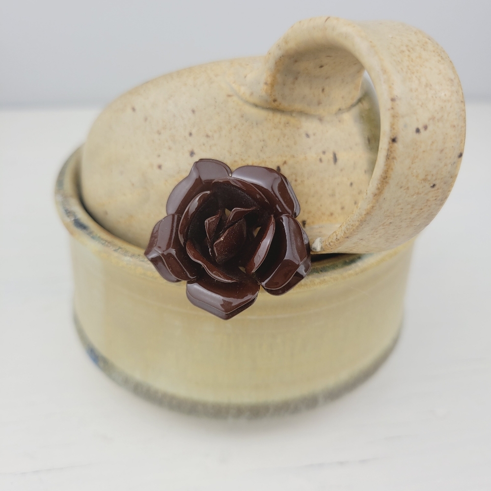 Brown Rose Brooch 1.5" Vintage Layered Enamel Floral Jewelry Pin